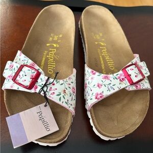 Papillio White Sandals with Red Floral Design